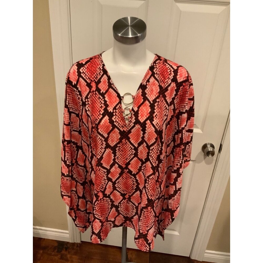 Michael Kors Pink Snakeskin Pullover Poncho Shirt  W/ Gold Loops, Size S/M